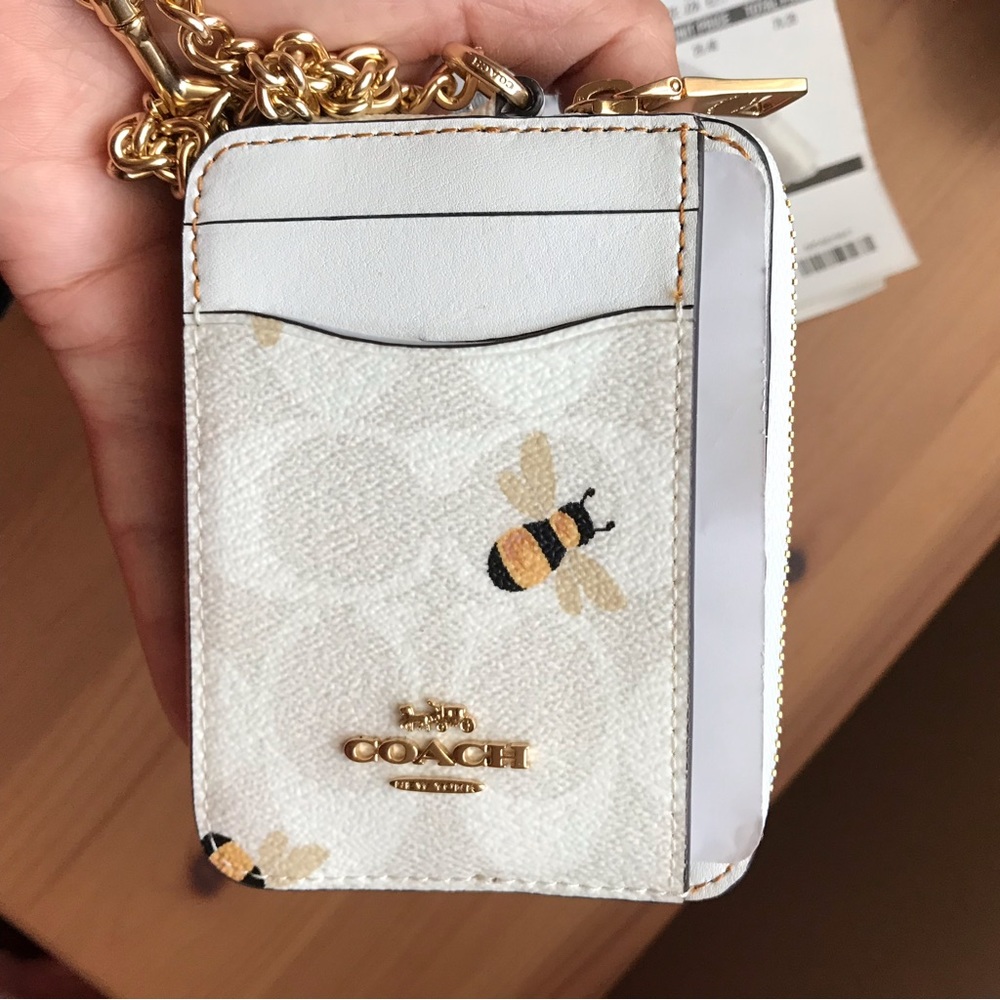 🐝 Coach Zip Card Case In Signature Canvas With Bee Print - Picture 6 of 11